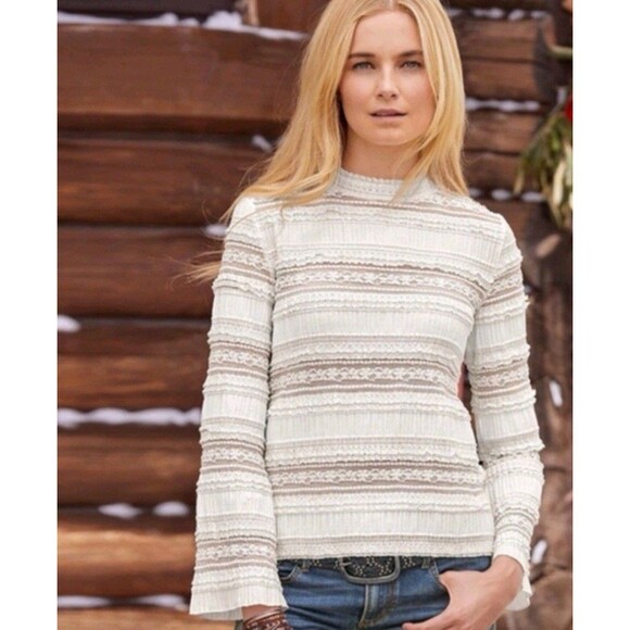 By TiMo Nordstrom Lace Blouse Small White Ruffled Sheer Cottagecore - Picture 1 of 9